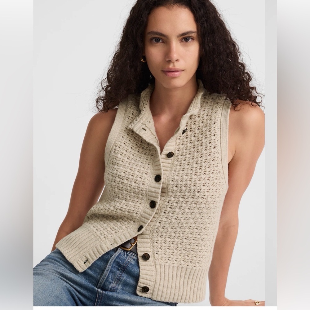 Madewell Cream Knit Button-Front Tank Top